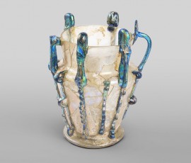 قندیل شیشه ای دمیده آزاد با تزئین افزوده، سبک نیشابور، خراسان رضوی