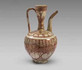 تنگ سفالی زرین فام با دسته و لوله،کاشان اصفهان