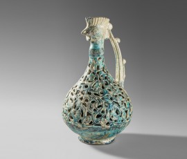 تنگ سفالی دو پوشه نقاشی زیر لعاب شفاف